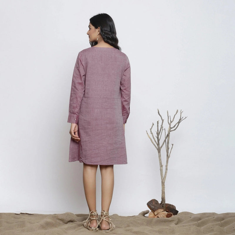 Wine Cotton Muslin Cuff Sleeves A-Line Short Dress Wine Cotton Muslin Cuff Sleeves A-Line Short Dress