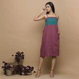 Wine Ikat Handspun Cotton Knee Length Gathered Camisole Dress