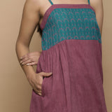 Wine Ikat Handspun Cotton Knee Length Gathered Camisole Dress