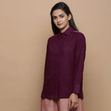 Wine Ikat Handwoven 100% Cotton Button-Down Yoked Shirt