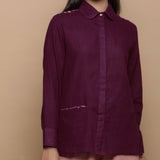 Wine Ikat Handwoven 100% Cotton Button-Down Yoked Shirt