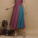 Wine Ikat Handwoven Cotton Elasticated Flared Midi Skirt