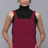 Wine Warm Cotton Corduroy Dungaree Jumpsuit