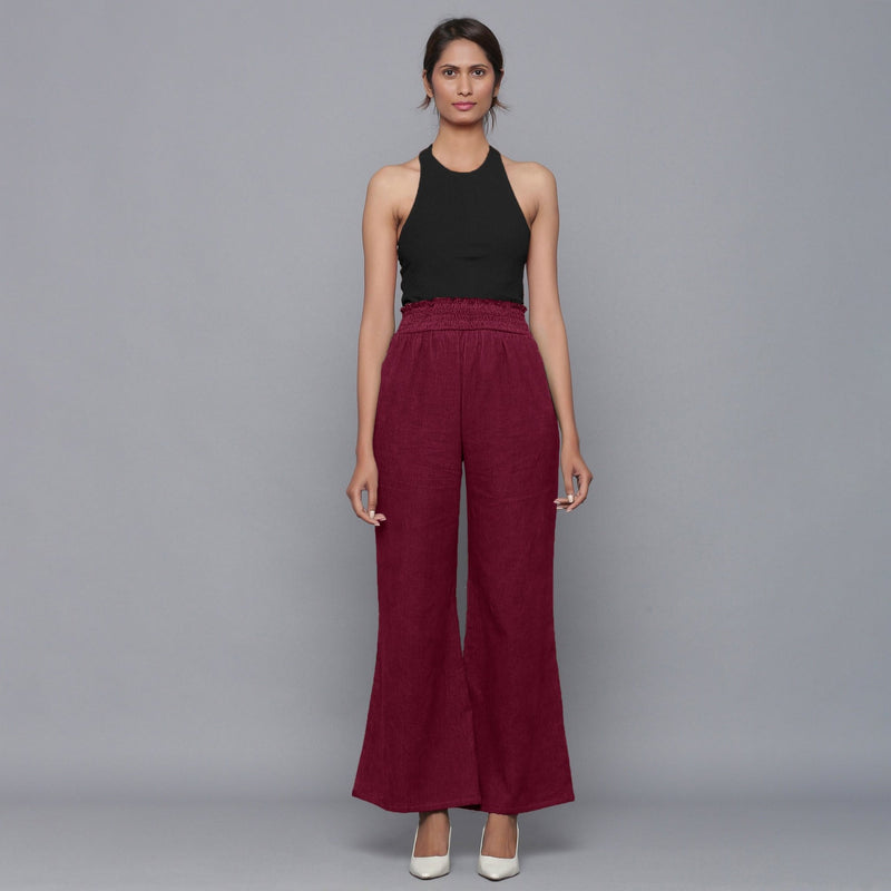 Wine Warm Cotton Corduroy Elasticated Bootcut Pant