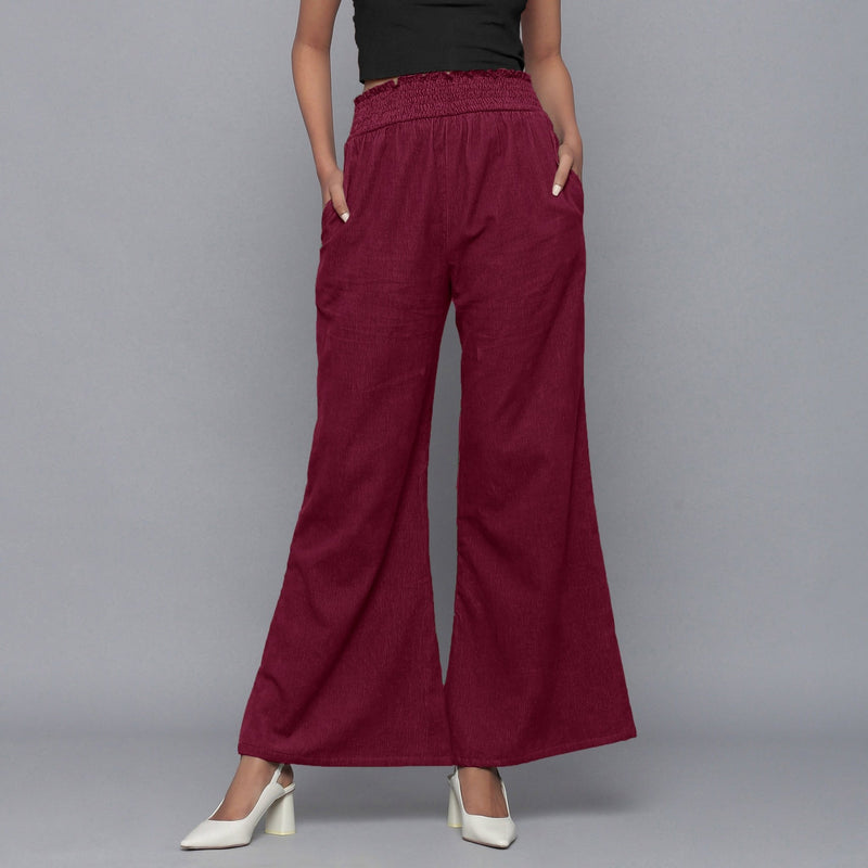 Wine Warm Cotton Corduroy Elasticated Bootcut Pant