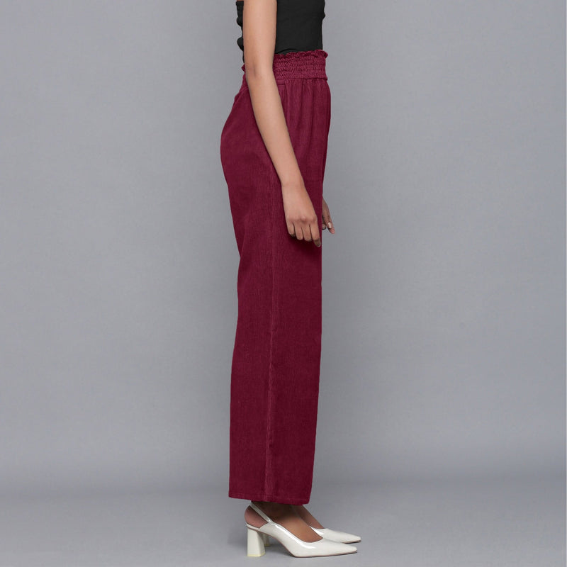 Wine Warm Cotton Corduroy Elasticated Bootcut Pant
