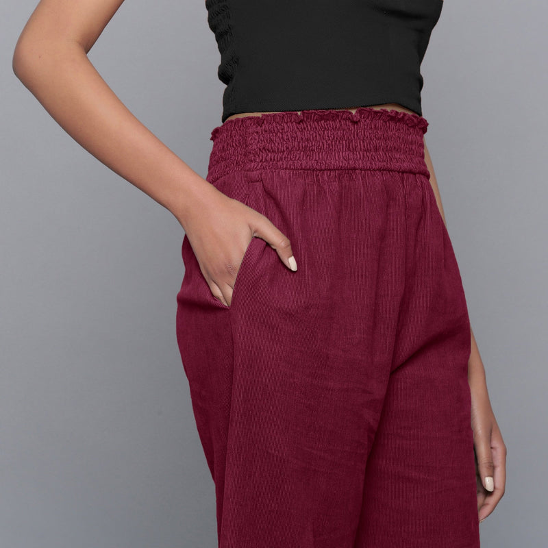 Wine Warm Cotton Corduroy Elasticated Bootcut Pant