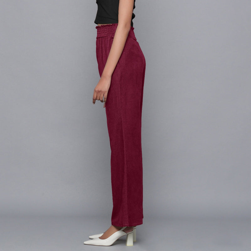 Wine Warm Cotton Corduroy Elasticated Bootcut Pant