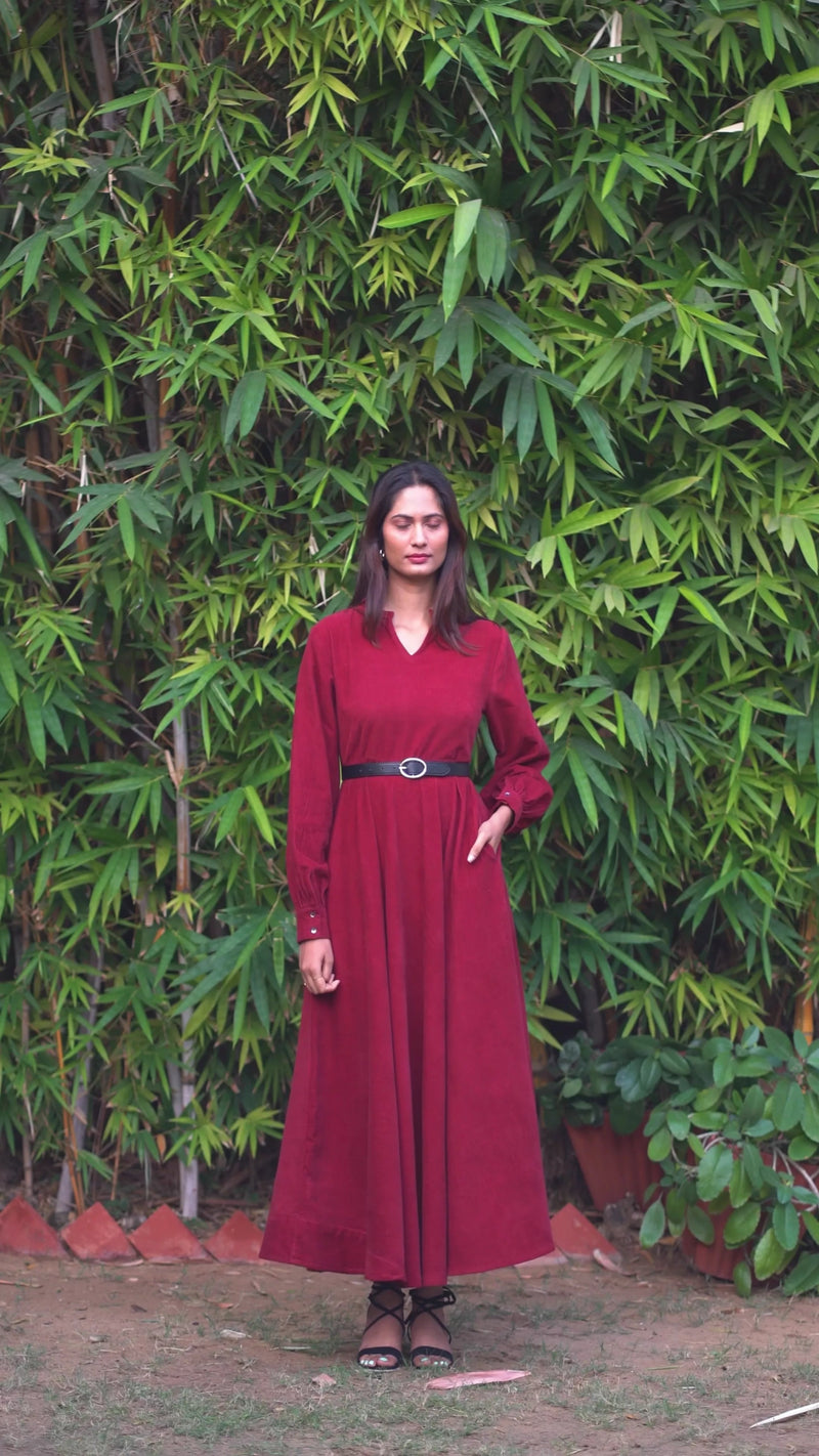 Wine Warm Cotton Corduroy Fit and Flare Maxi Dress 60" / Custom Height (Free) Wine Warm Cotton Corduroy Fit and Flare Maxi Dress 60" / Custom Height (Free)