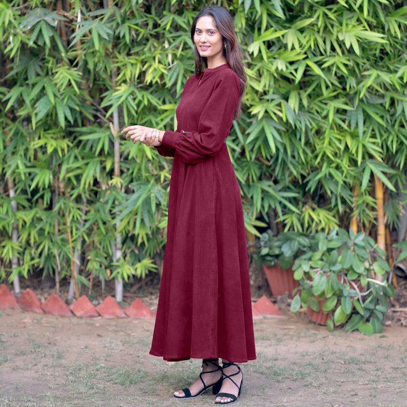 Buy Wine Warm Cotton Corduroy Fit and Flare Maxi Dress Online at SeamsFriendly Buy Wine Warm Cotton Corduroy Fit and Flare Maxi Dress Online at SeamsFriendly