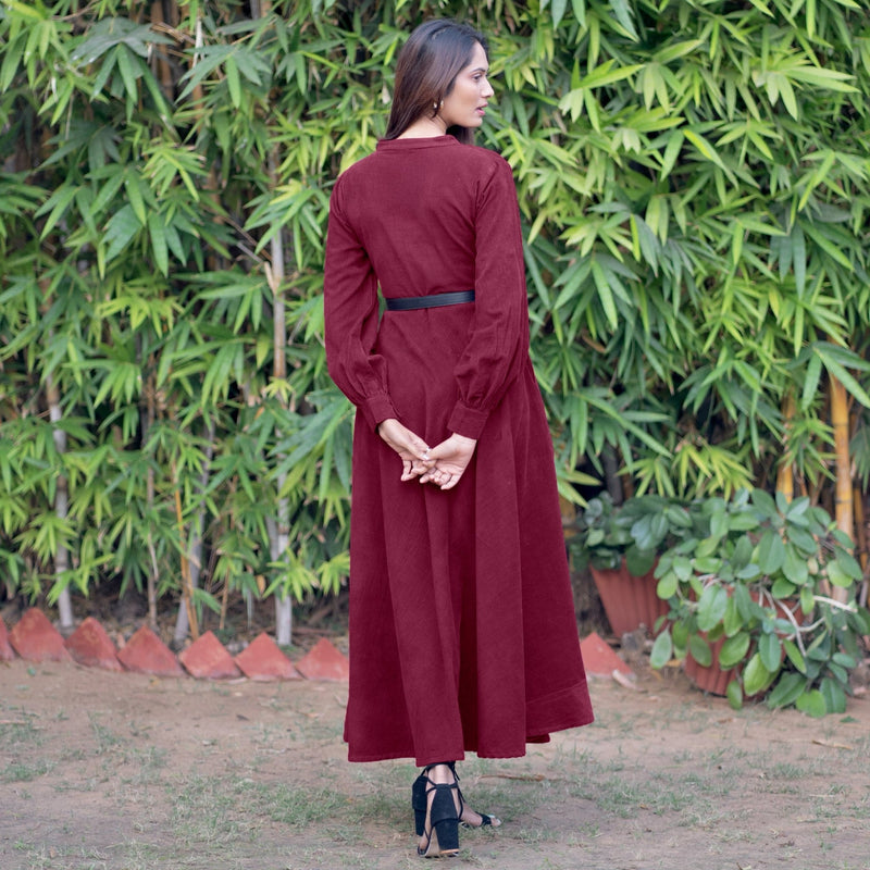 Wine Warm Cotton Corduroy Fit and Flare Maxi Dress 60" / Custom Height (Free) Wine Warm Cotton Corduroy Fit and Flare Maxi Dress 60" / Custom Height (Free)