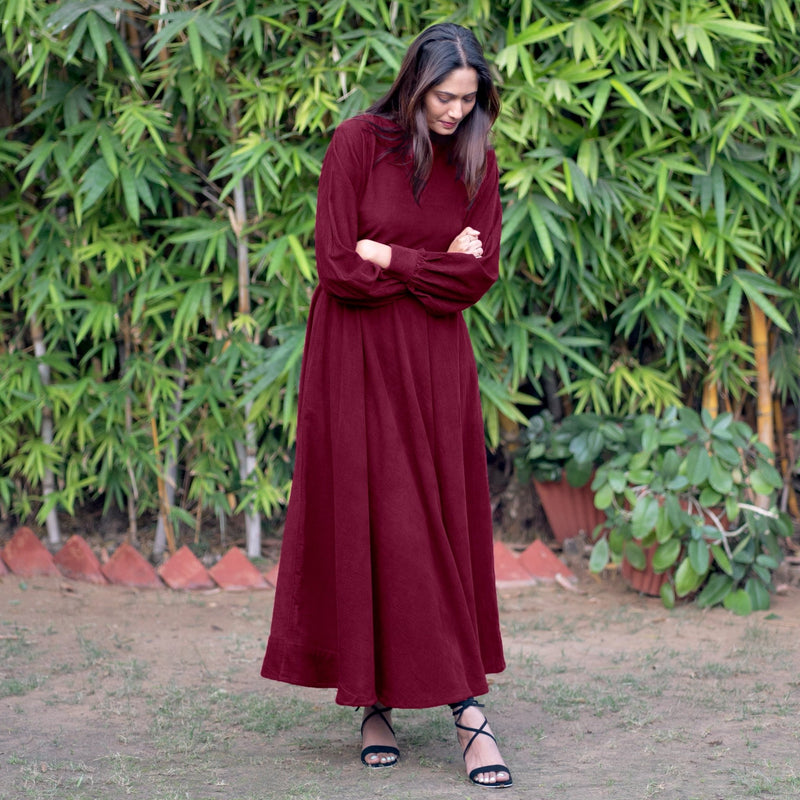 Wine Warm Cotton Corduroy Fit and Flare Maxi Dress 60" / Custom Height (Free) Wine Warm Cotton Corduroy Fit and Flare Maxi Dress 60" / Custom Height (Free)