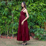 Wine Warm Cotton Corduroy Gathered Maxi Tier Dress