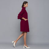 Wine Warm Cotton Corduroy High Neck Short Dress