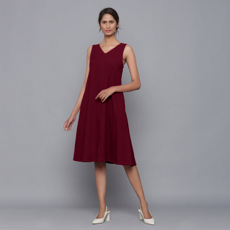 Wine Warm Cotton Corduroy Knee Length Flared Dress 62" / Tall (5'7" and above) Wine Warm Cotton Corduroy Knee Length Flared Dress 62" / Tall (5'7" and above)