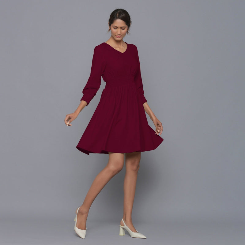 Wine Warm Cotton Corduroy Short Dress