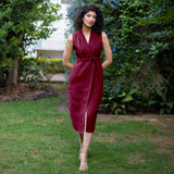 Wine Warm Cotton Corduroy Sleeveless Midi Blazer Dress