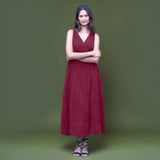 Wine Warm Cotton Corduroy Sleeveless Midi Wrap Dress