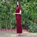 Wine Warm Cotton Corduroy Wide Legged Wrap Cargo Jumpsuit