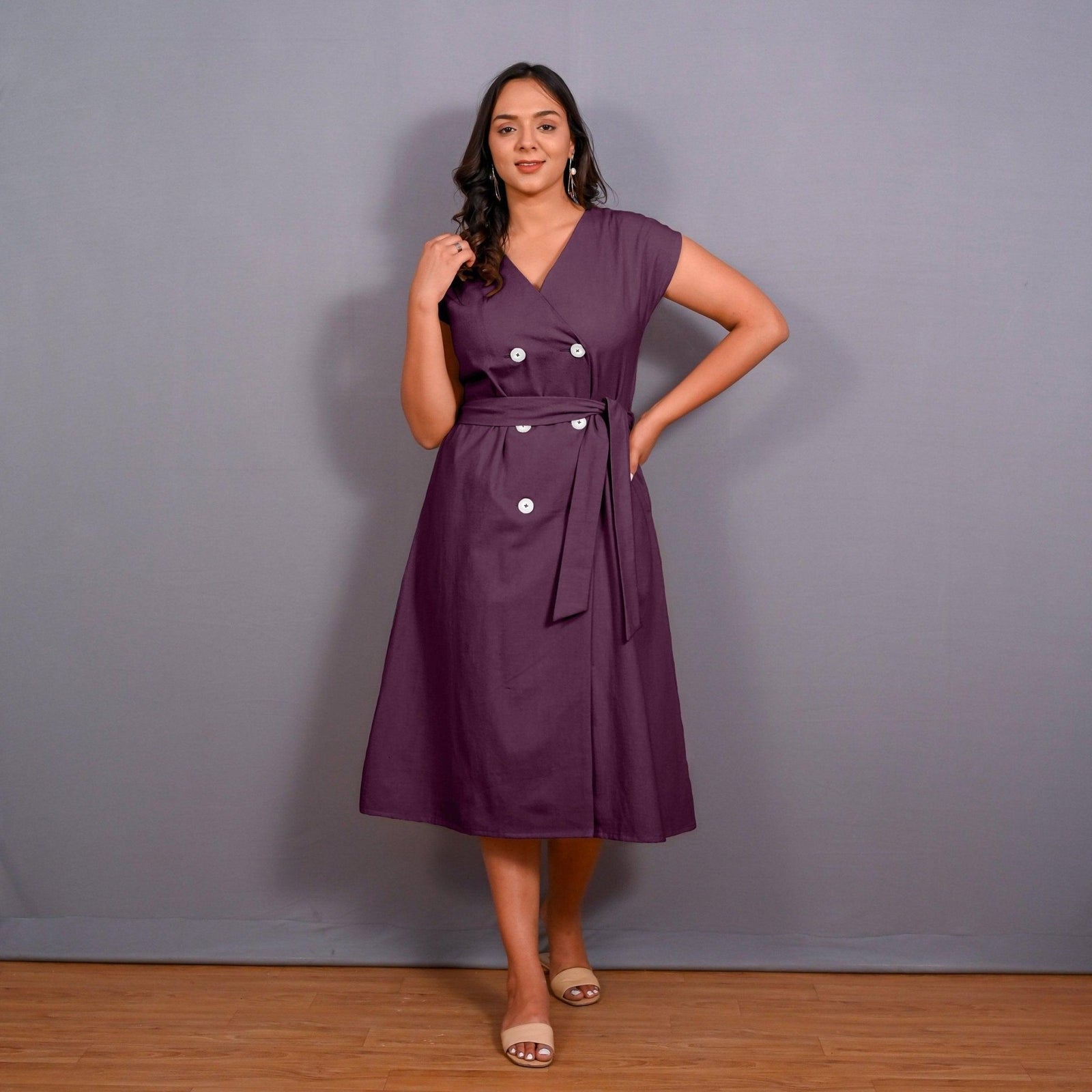 Wine Warm Cotton Flannel Button-Down A-Line Midi Dress 46" / Tall (5'7" and above) Wine Warm Cotton Flannel Button-Down A-Line Midi Dress 46" / Tall (5'7" and above)