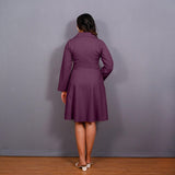 Wine Warm Cotton Flannel Fit and Flare Knee Length Blazer Dress