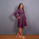 Wine Warm Cotton Flannel Fit and Flare Knee Length Blazer Dress