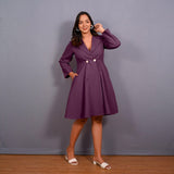 Wine Warm Cotton Flannel Fit and Flare Knee Length Blazer Dress