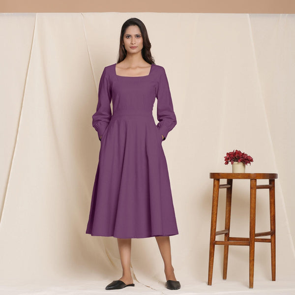 Wine Warm Cotton Flannel Fit and Flare Midi Dress 60" / Petite (5'1" and below) Wine Warm Cotton Flannel Fit and Flare Midi Dress 60" / Petite (5'1" and below)