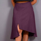 Wine Warm Cotton Flannel High-Rise Front Slit Asymmetric Skirt