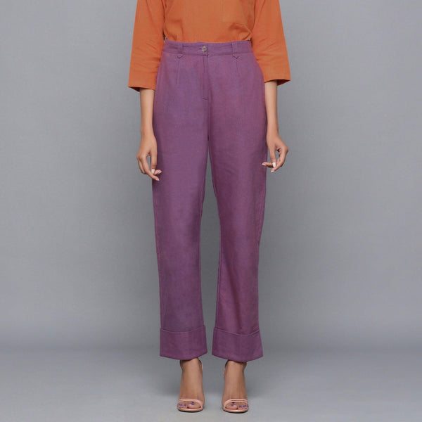 Front View of a Model wearing Wine Flannel Rolled-Up Straight Pant