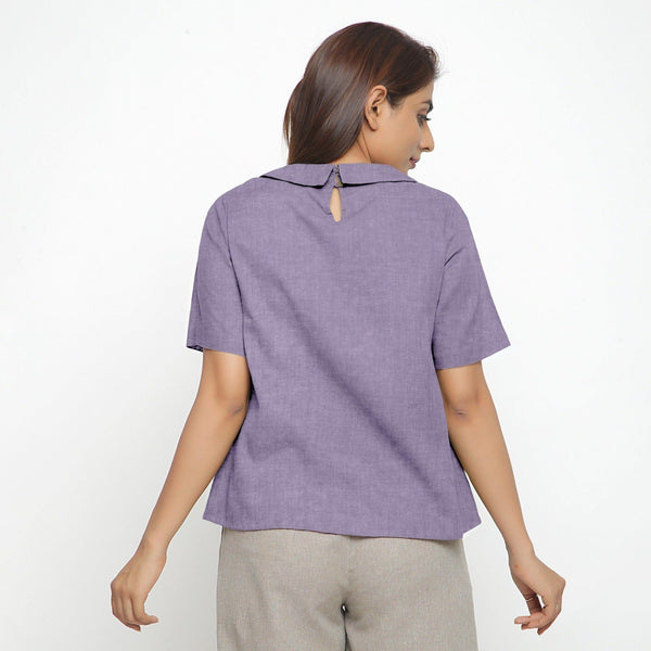 Wisteria Cotton Linen Peter Pan Collar Half Sleeve Top