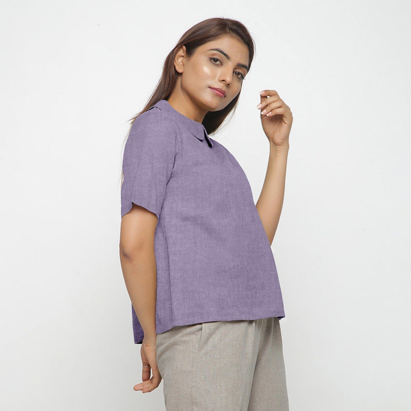 Wisteria Cotton Linen Peter Pan Collar Half Sleeve Top