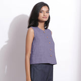 Wisteria Cotton Linen Sleeveless Button-Down Shirt