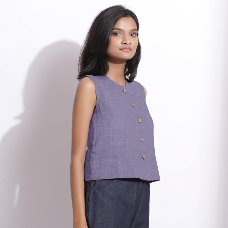 Wisteria Cotton Linen Sleeveless Button-Down Shirt