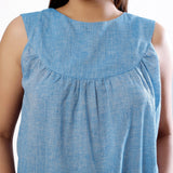 Front Detail of a Model wearing Handspun Sky Blue Yoked Top