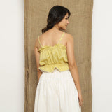 Back View of a Model wearing Handspun Light Yellow Balloon Top