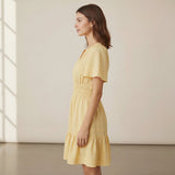 Yellow 100% Cotton Elasticated Short Tier Dress