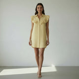 Yellow 100% Cotton Ruffled Mini Shirt Dress