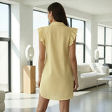 Yellow 100% Cotton Ruffled Mini Shirt Dress