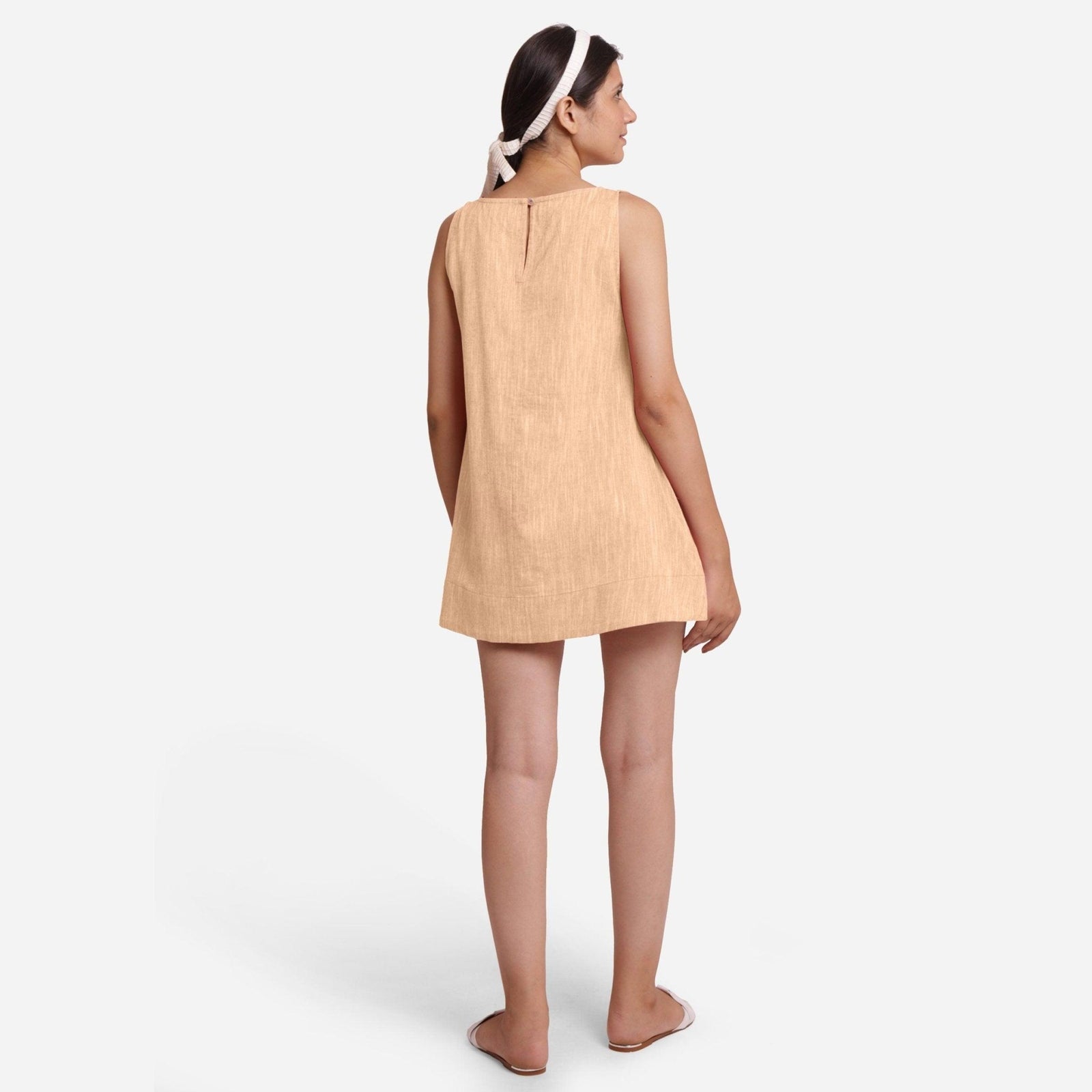 Yellow 100% Cotton Sleeveless Mini Tunic Dress Custom Size (Free) / Petite (5'1" and below)
