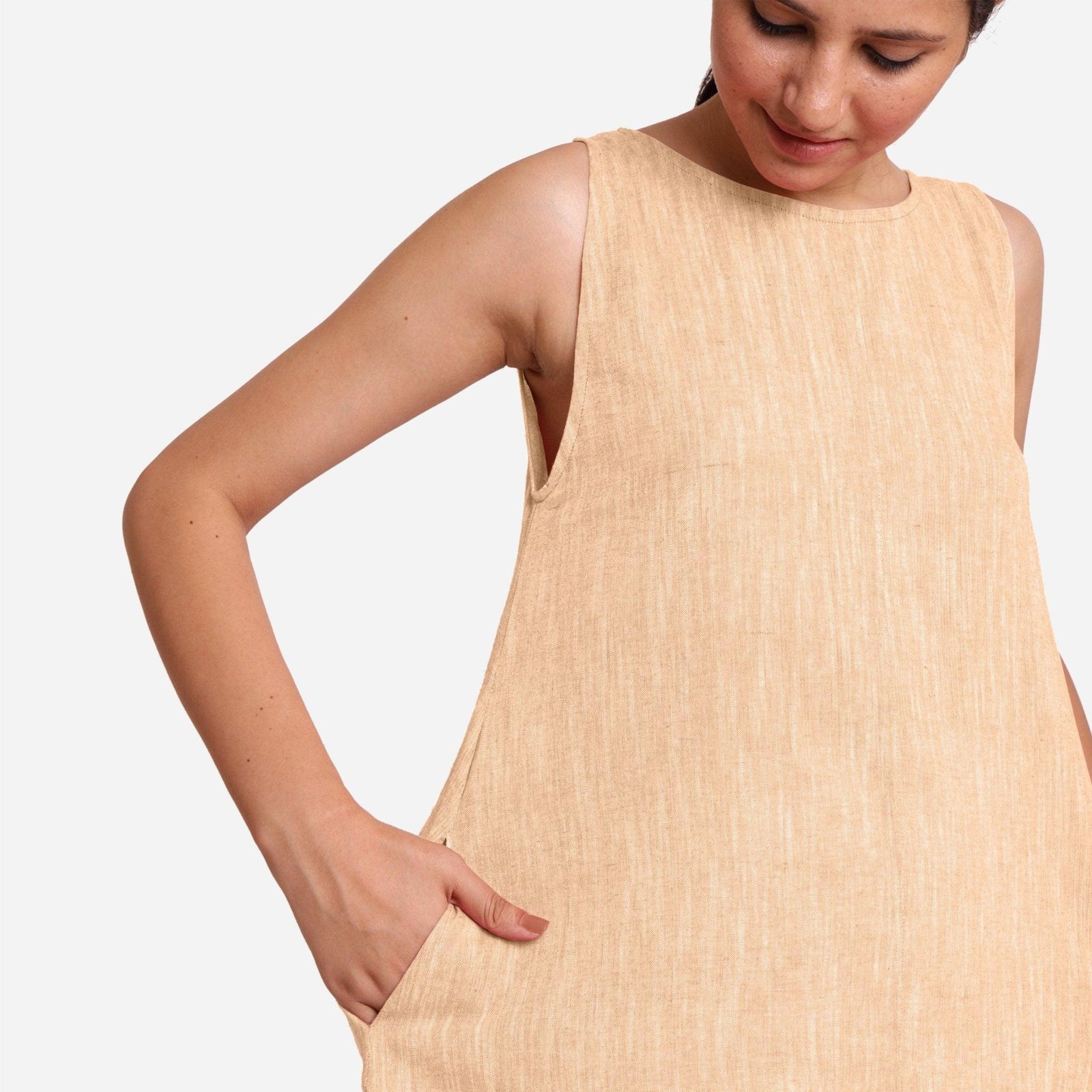 mini tunic dress for women Yellow 100% Cotton Sleeveless Mini Tunic Dress 56