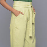 Left Detail of a Model wearing Yellow Pistachio Cotton Corduroy Pant