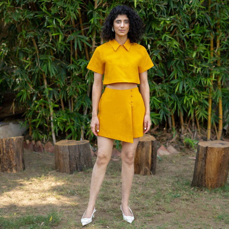 Yellow Cotton Crop Top and High-Rise Elasticated Skort Co-ord Set