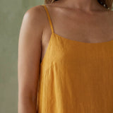 Yellow Cotton Flax Drop-Waist Camisole Maxi Tier Dress