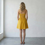 Yellow Cotton Flax Fit and Flare Short Dress