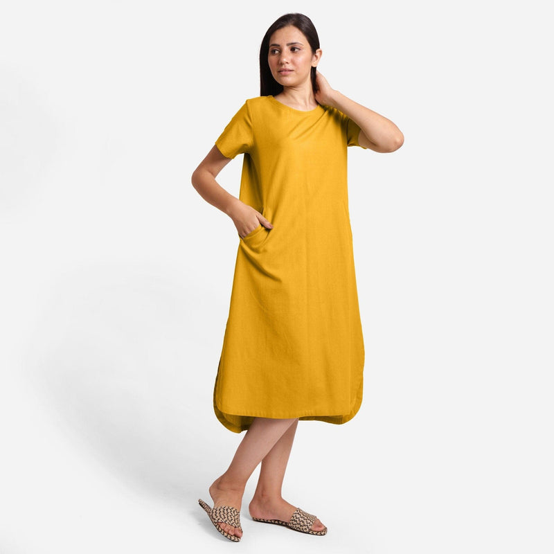 Yellow Cotton Flax High-Low Midi Shift Dress 30" / Tall (5'7" and above) Yellow Cotton Flax High-Low Midi Shift Dress 30" / Tall (5'7" and above)