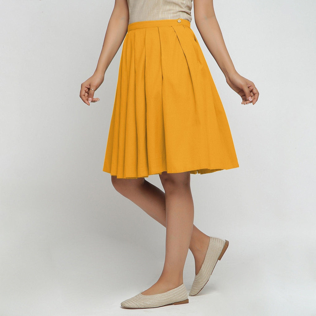 Ladies yellow pleated skirt best sale