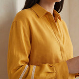 Yellow Cotton Flax Relaxed Full Sleeve Button-Down Shirt
