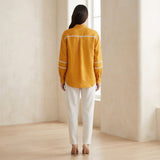 Yellow Cotton Flax Relaxed Full Sleeve Button-Down Shirt