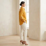 Yellow Cotton Flax Relaxed Full Sleeve Button-Down Shirt